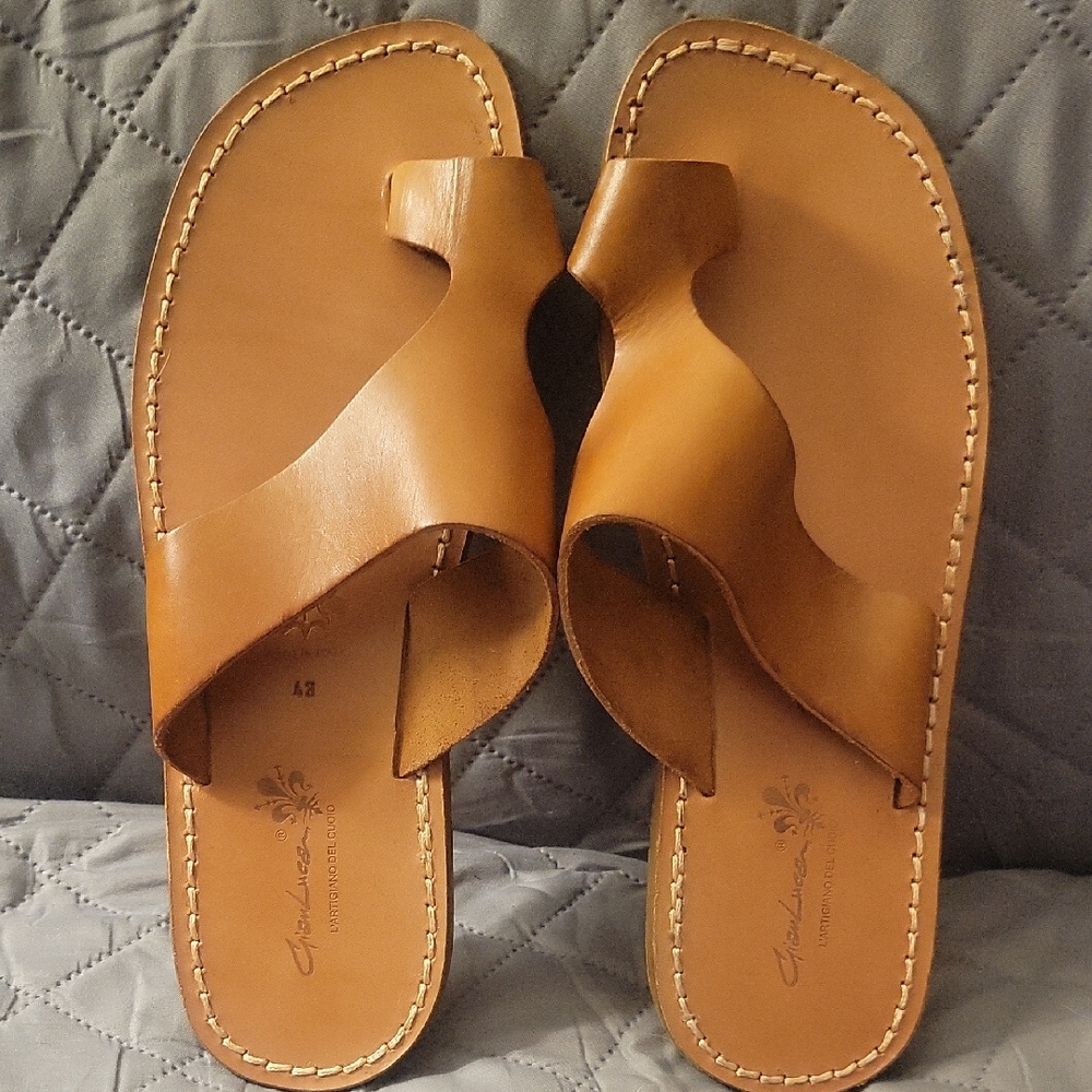 Handmade Leather Sandals - Tan By Gian Luca Size 43.